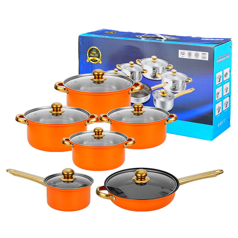 12 - piece wine - red non - stick stainless - steel soup pot set, induction - friendly for kitchen use.