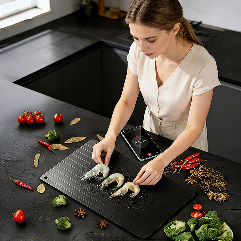 Quick Thawing Tray | Large Size with Groove Design for Frozen Meat & Food, Safe & Rapid Kitchen Thawing Tool
